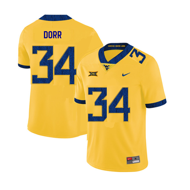 2019 Men #34 Lorenzo Dorr West Virginia Mountaineers College Football Jerseys Sale-Yellow